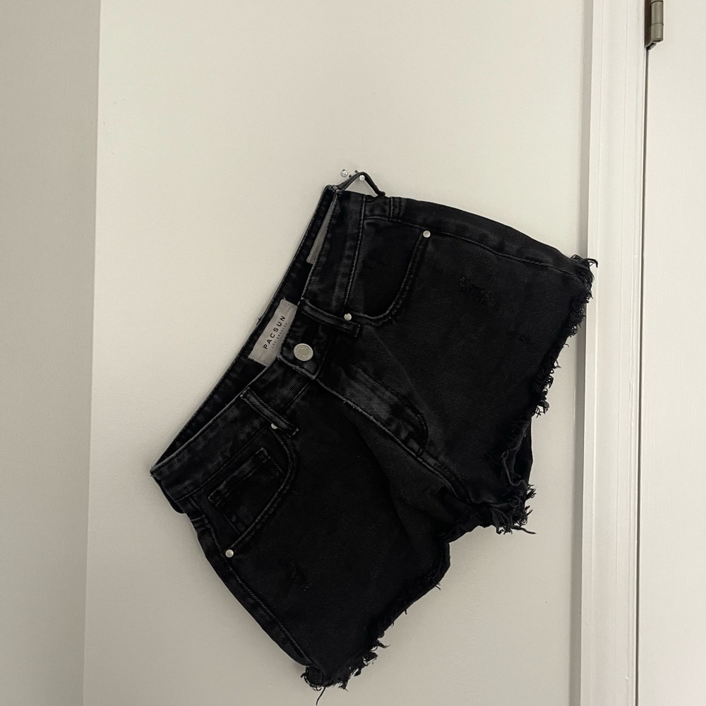 Black High Rise Distressed Denim Shorts